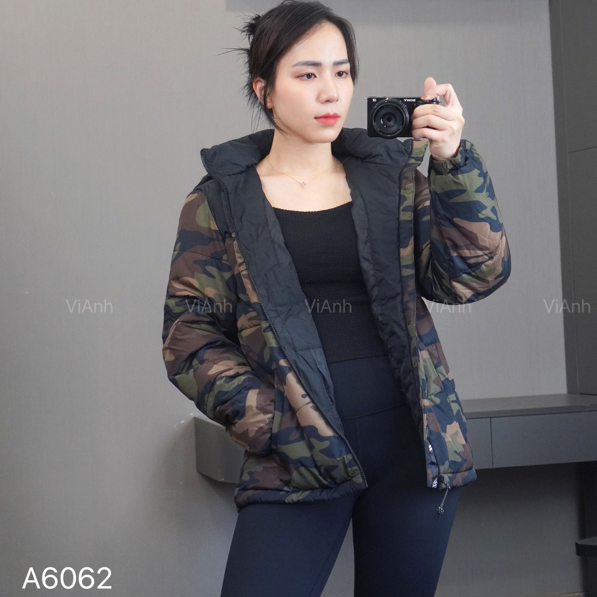 Áo khoác C62 phao kèm mũ style US / XANH ZẰN ZI