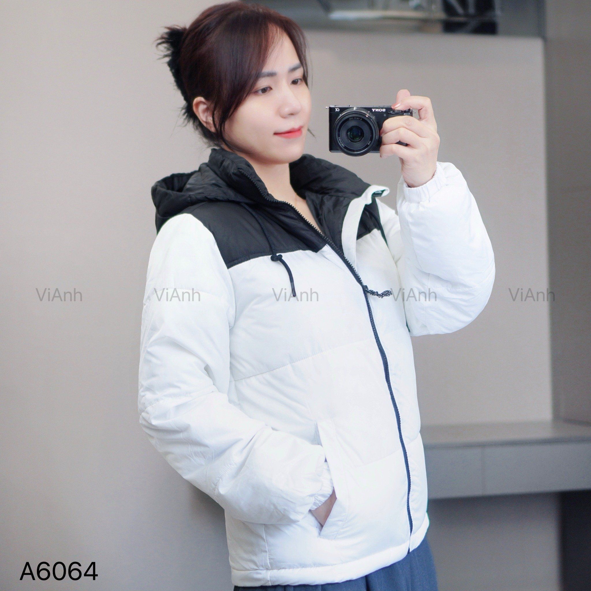 Áo khoác C64 phao kèm mũ style US / TRẮNG