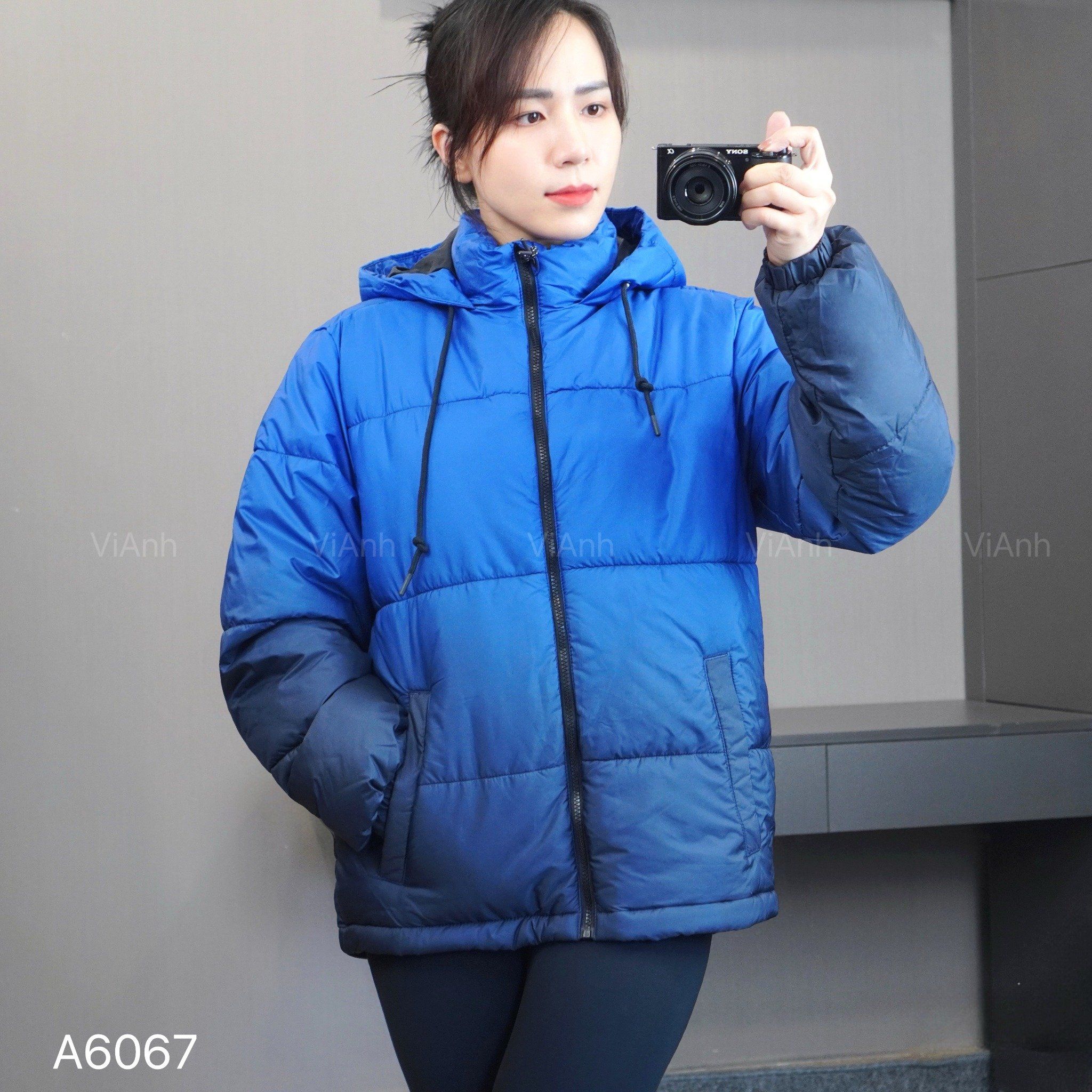 Áo khoác phao kèm mũ màu Omber style US / XANH