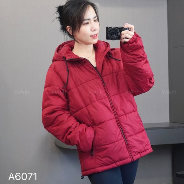 Áo khoác phao có mũ style US / ĐỎ ĐẬM