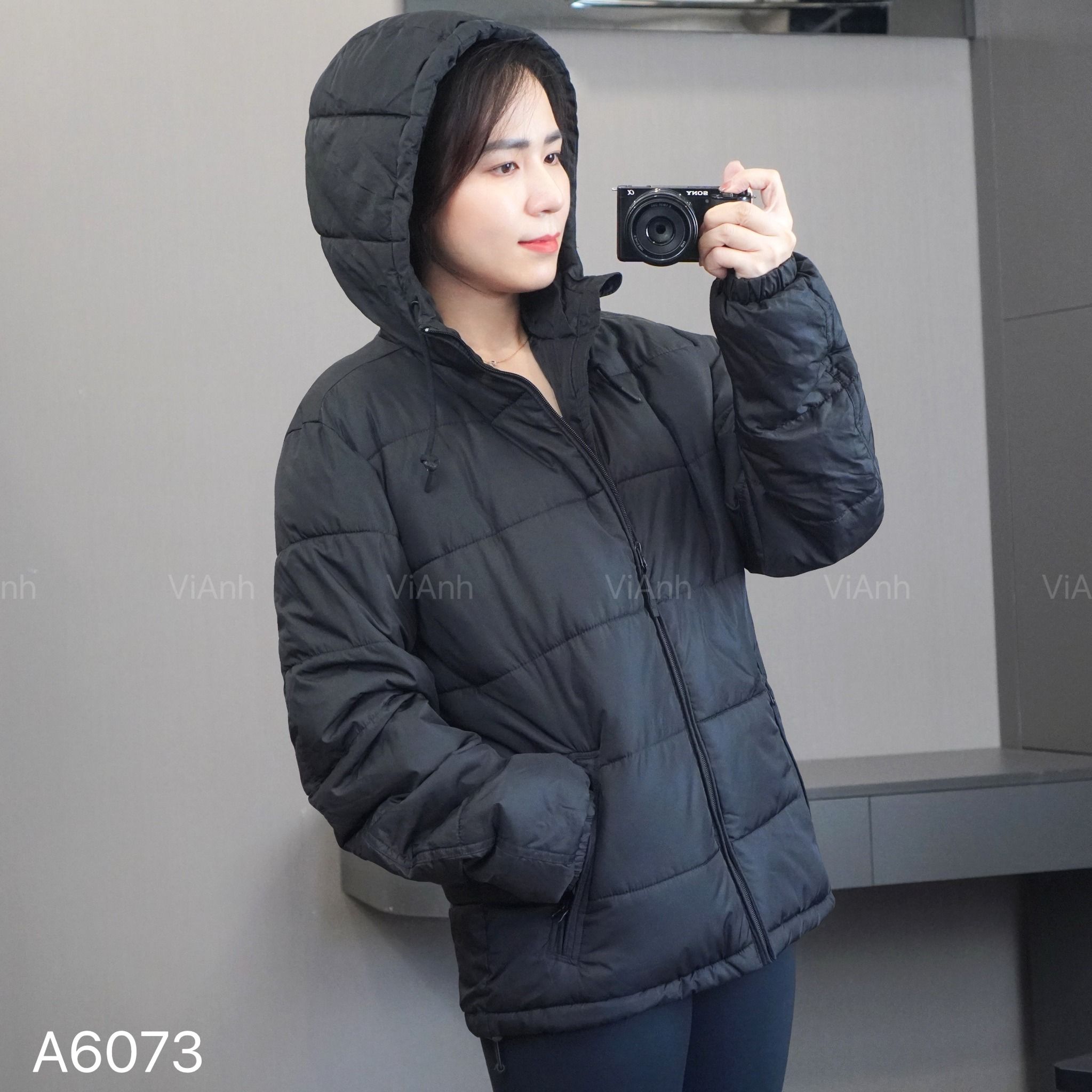 Áo khoác phao có mũ style US / ĐEN