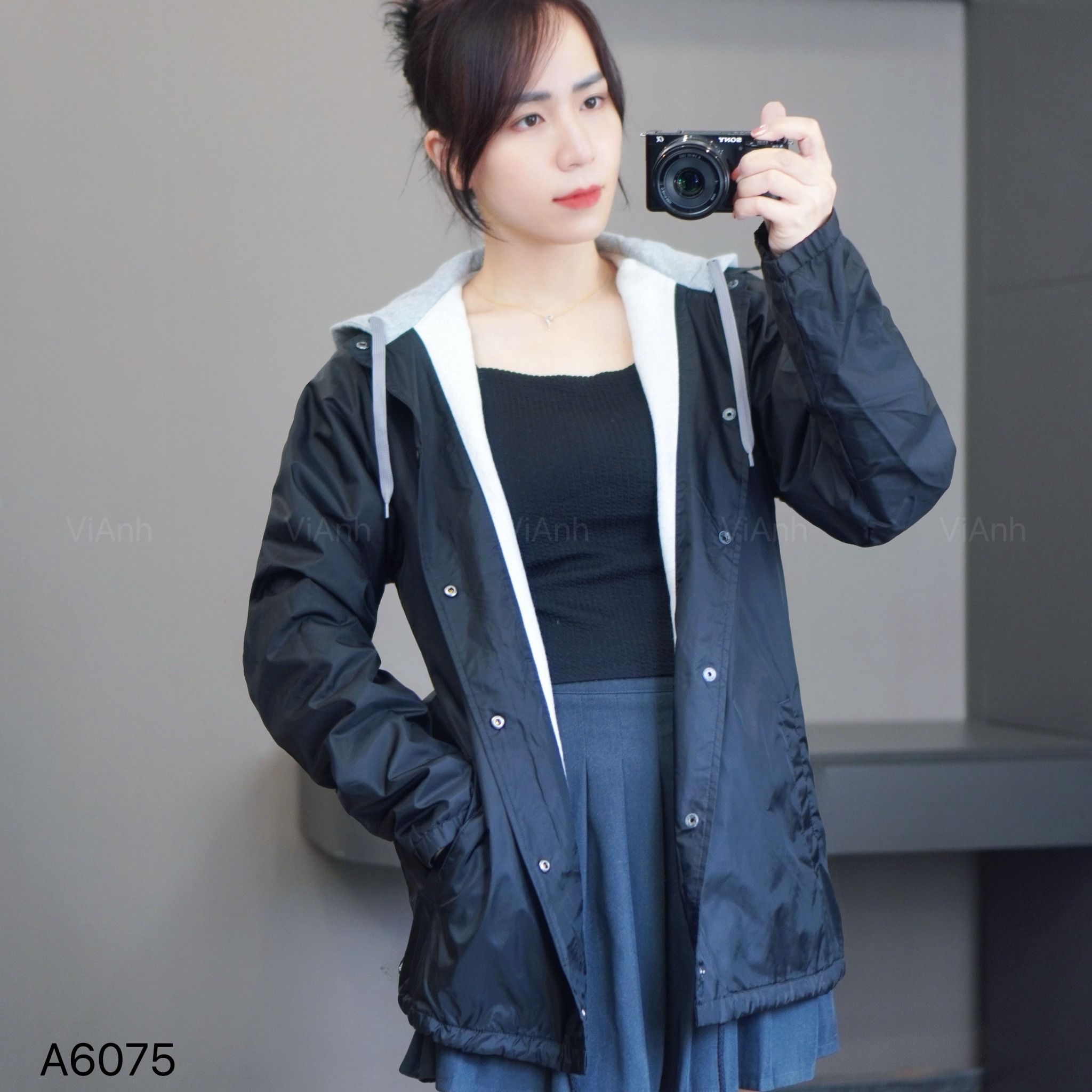 Áo khoác lót nỉ bông kèm mũ style US / ĐEN