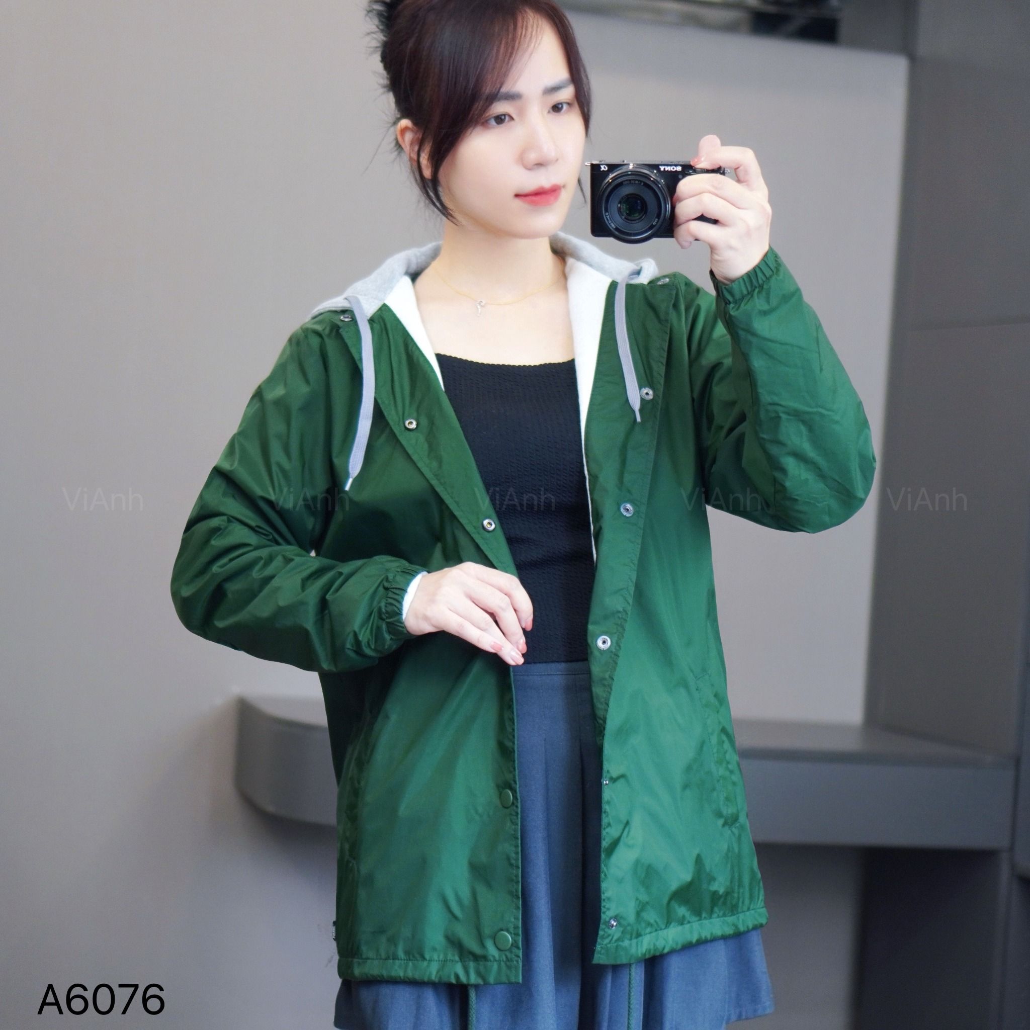 Áo khoác lót nỉ bông kèm mũ style US / XANH LÁ