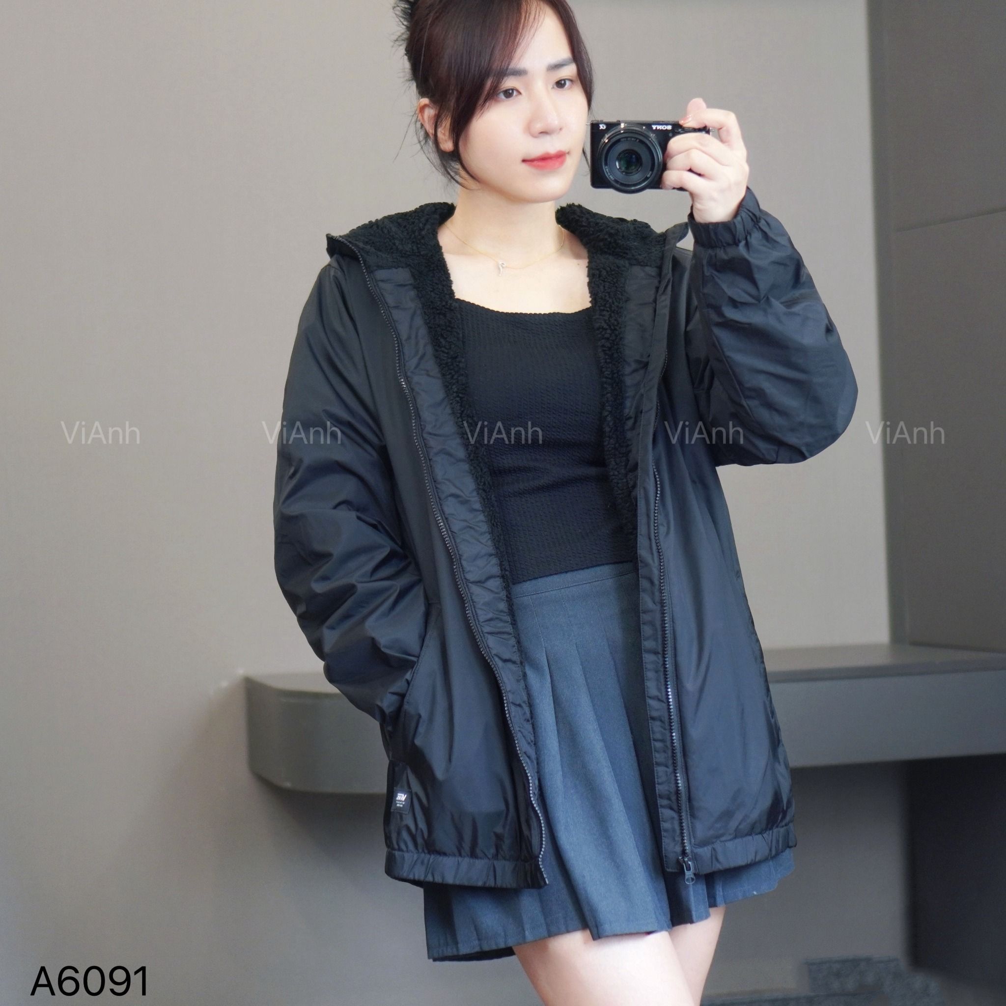 Áo khoác phao phom rộng style US / ĐEN