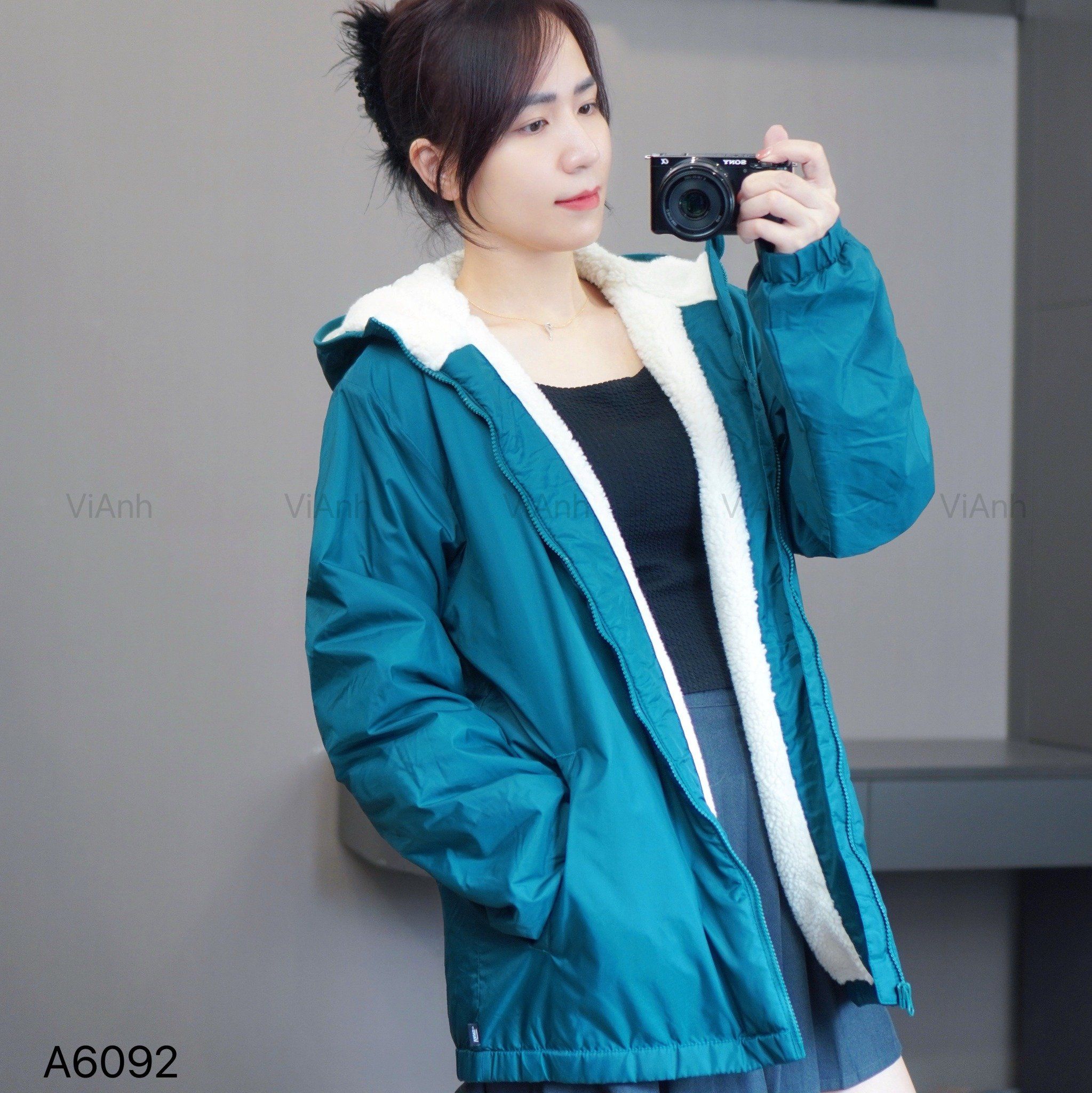 Áo khoác phao phom rộng style US / XANH