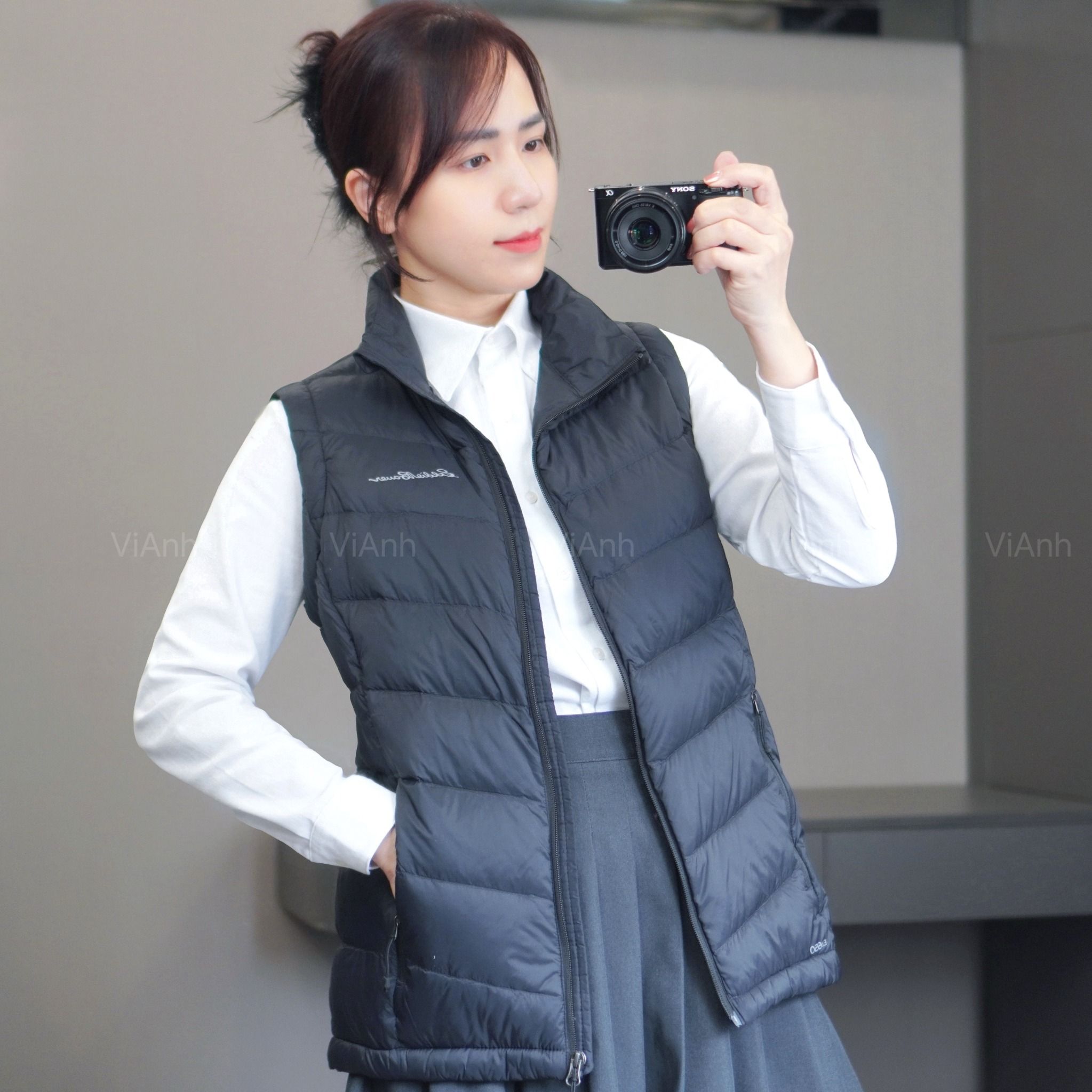 Áo gile phao style US / ĐEN