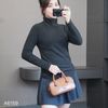Áo dài D59 tay cao cổ đính đá cổ tay style UK /ĐEN