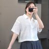 Áo sơ mi ren A50 phom rộng xuất Nhật A6150 / KEM