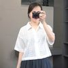 Áo sơ mi ren A51 phom rộng xuất Nhật A6151 / TRẮNG