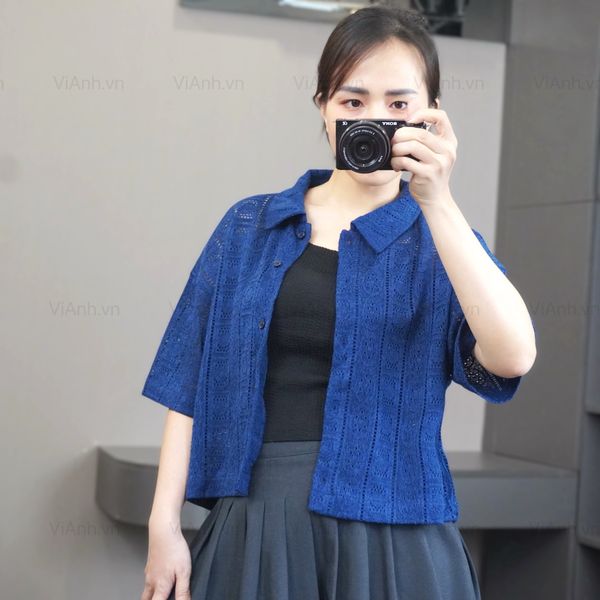 Áo sơ mi ren A52 phom rộng xuất Nhật A6152 / XANH THAN