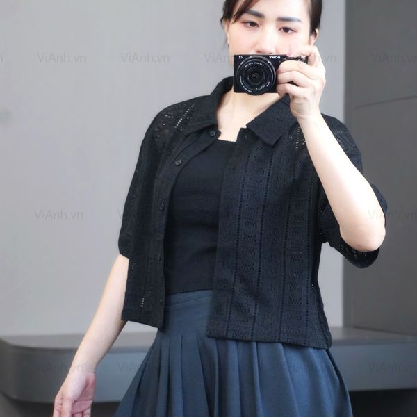 Áo sơ mi ren A54 phom rộng xuất Nhật A6154 / ĐEN