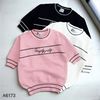 Áo len A73 ngắn tay thêu chữ style Hàn A6173 / HỒNG