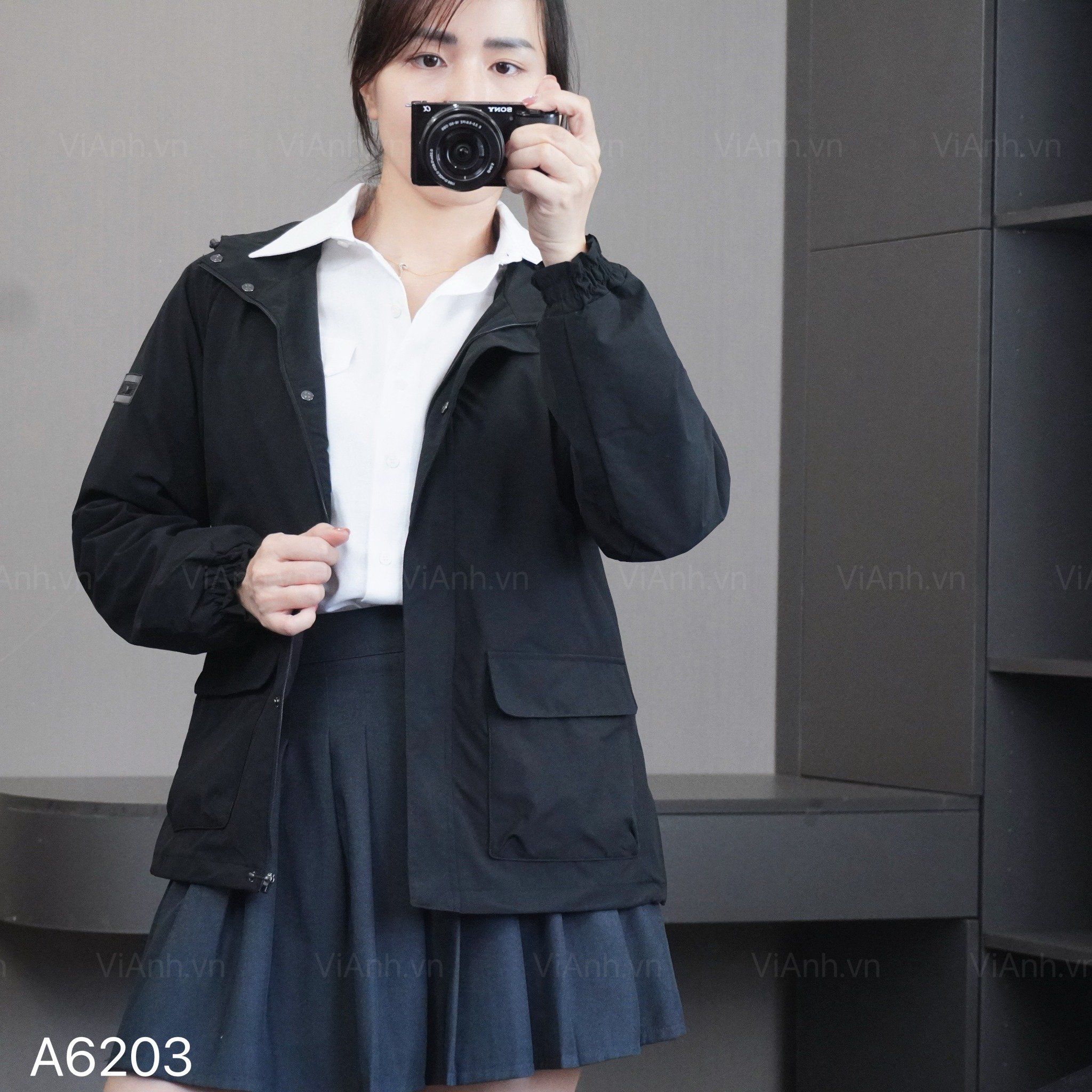 Áo M3 khoác gió có mũ style Hàn A6203 /  ĐEN