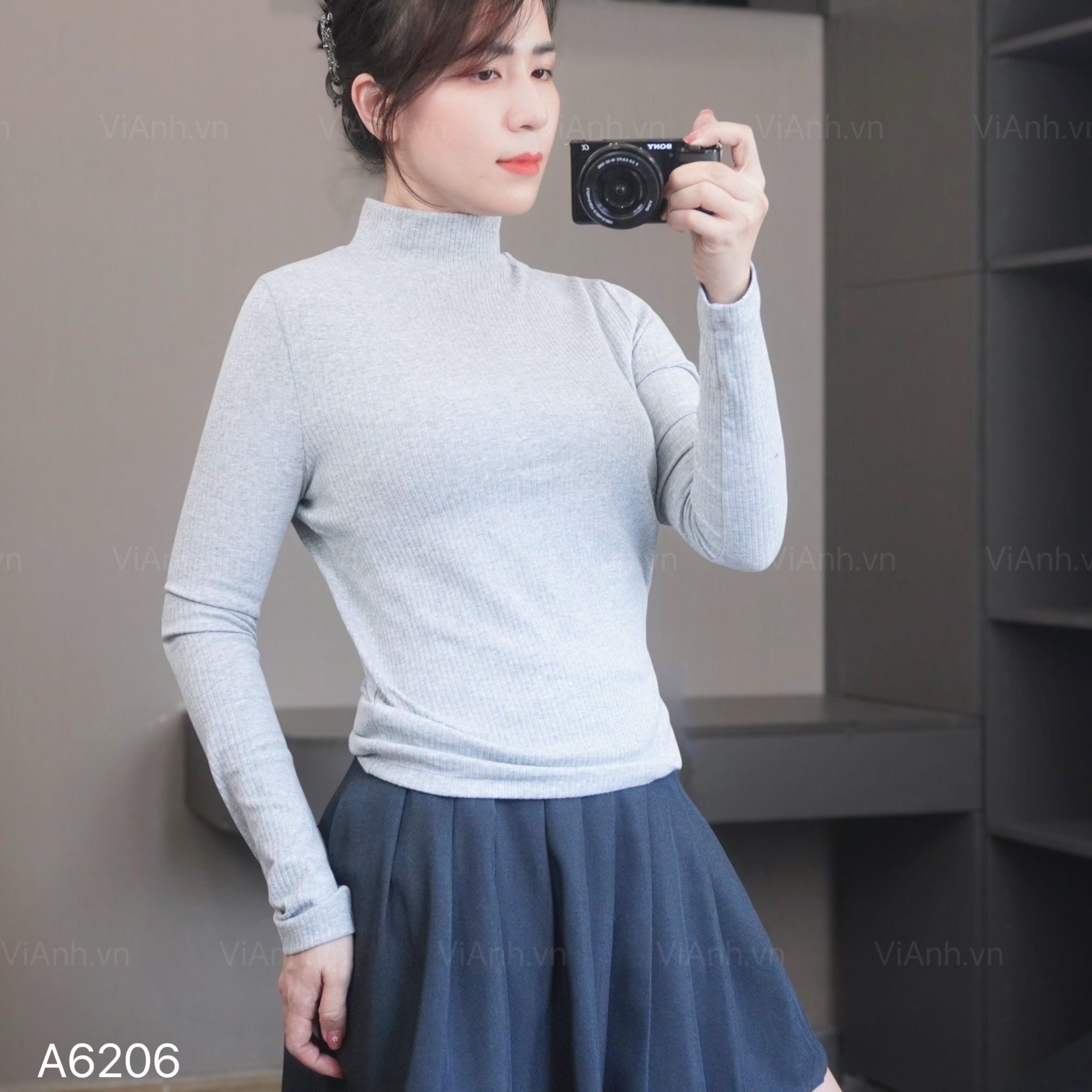Áo thun H6 dài tay cổ 5 phân A6206 / XÁM