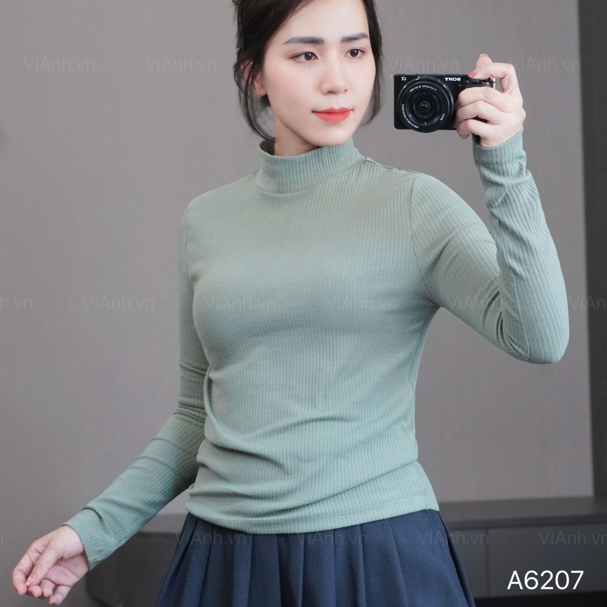 Áo thun dài tay cổ 5 phân / XANH LÁ