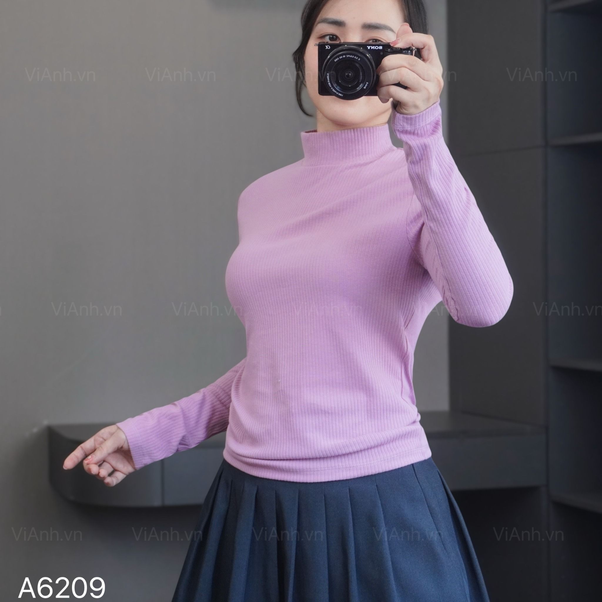Áo thun H9 dài tay cổ 5 phân A6209 / HỒNG