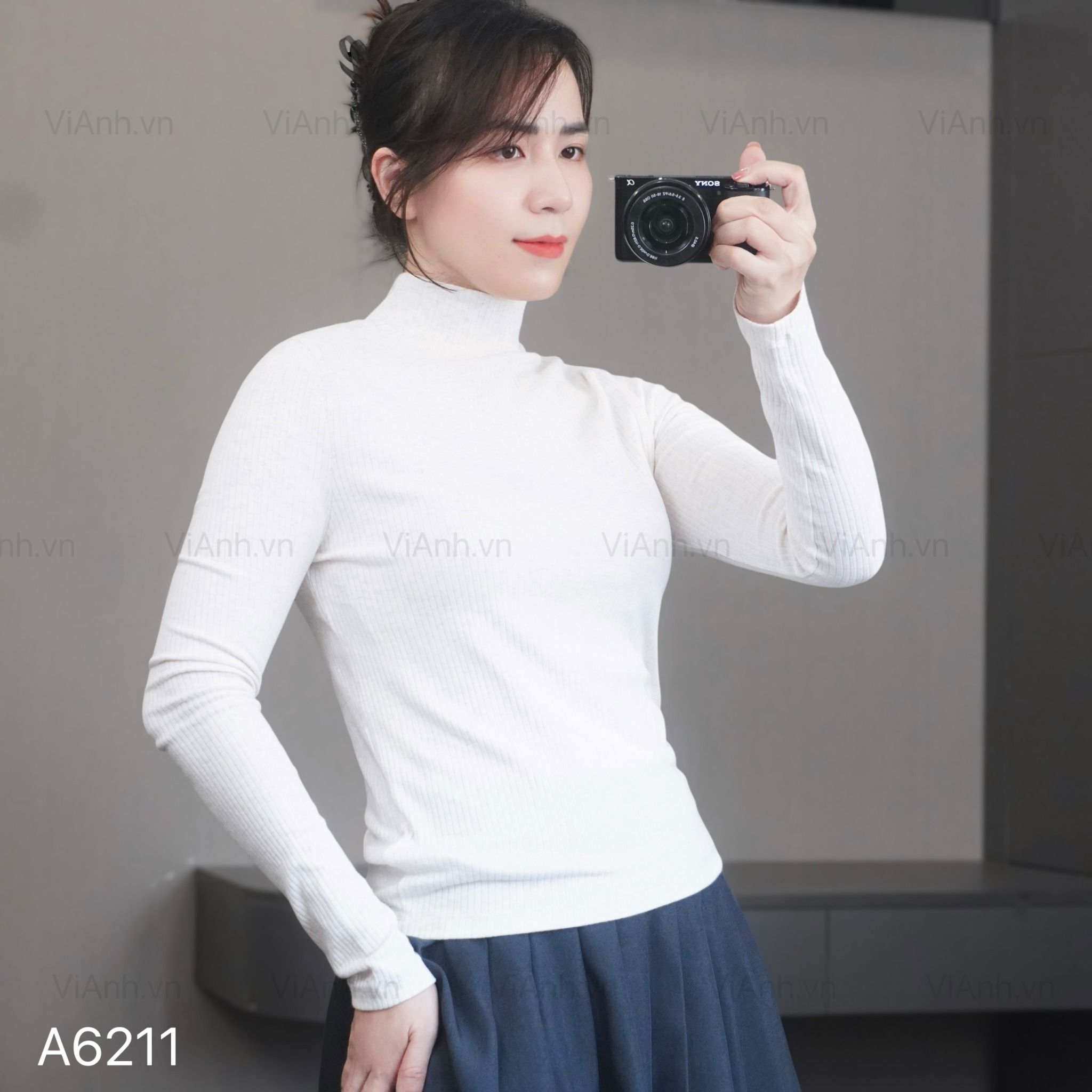 Áo thun H11 dài tay cổ 5 phân A6211 / TRẮNG KEM