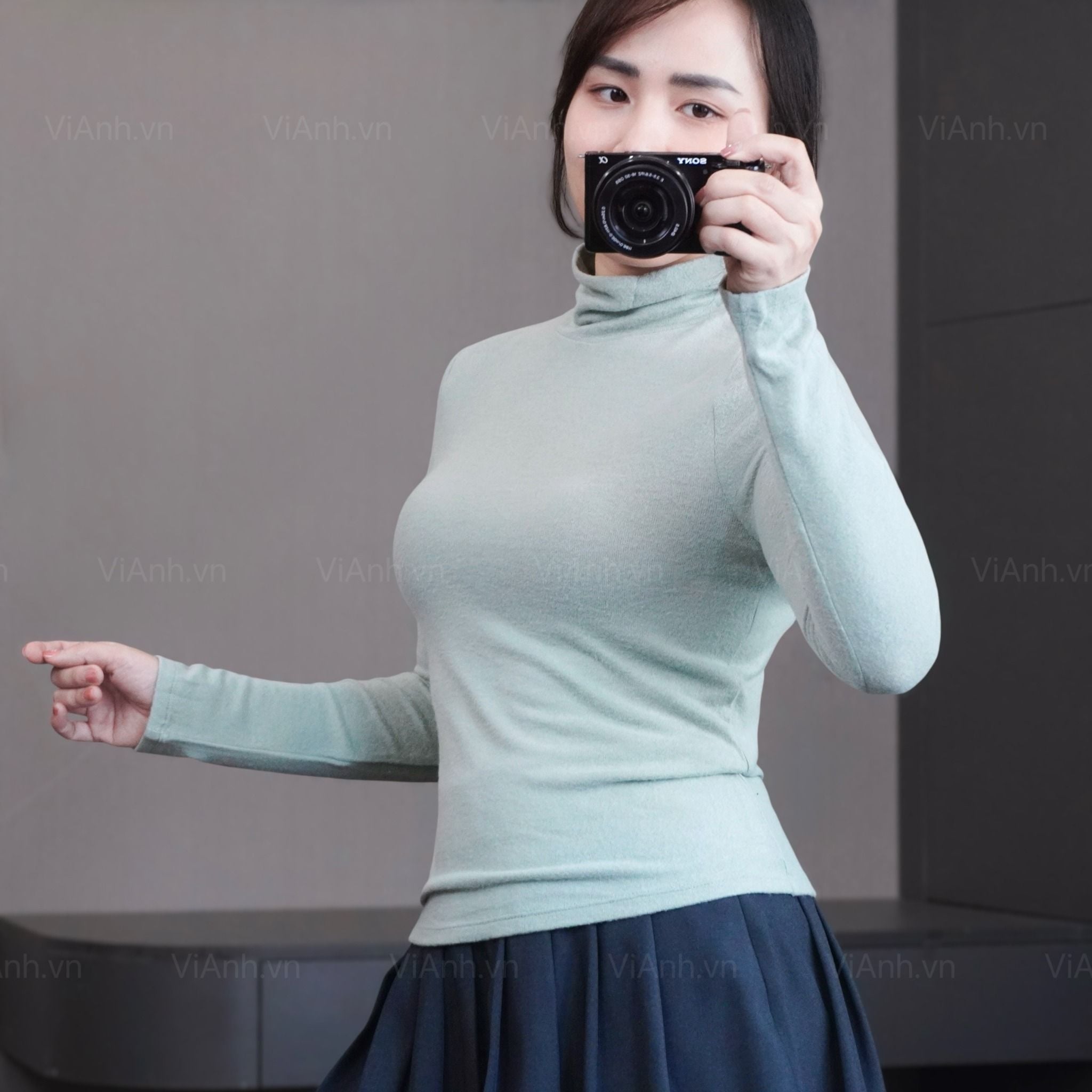 Áo thun C14 dài tay cổ lọ style US / XANH LÁ