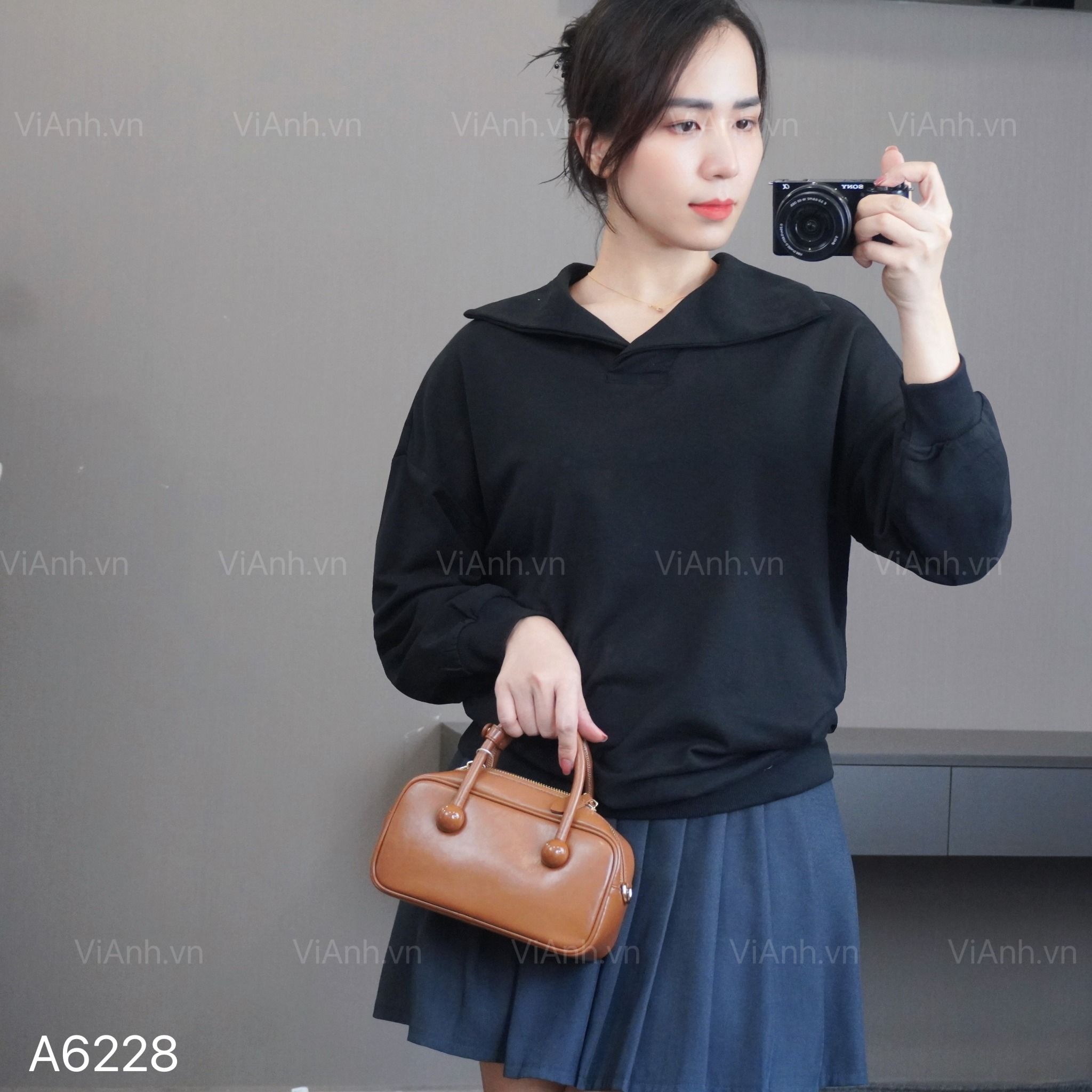 Áo A28 sweater dài tay có cổ style Hàn A6228 / ĐEN