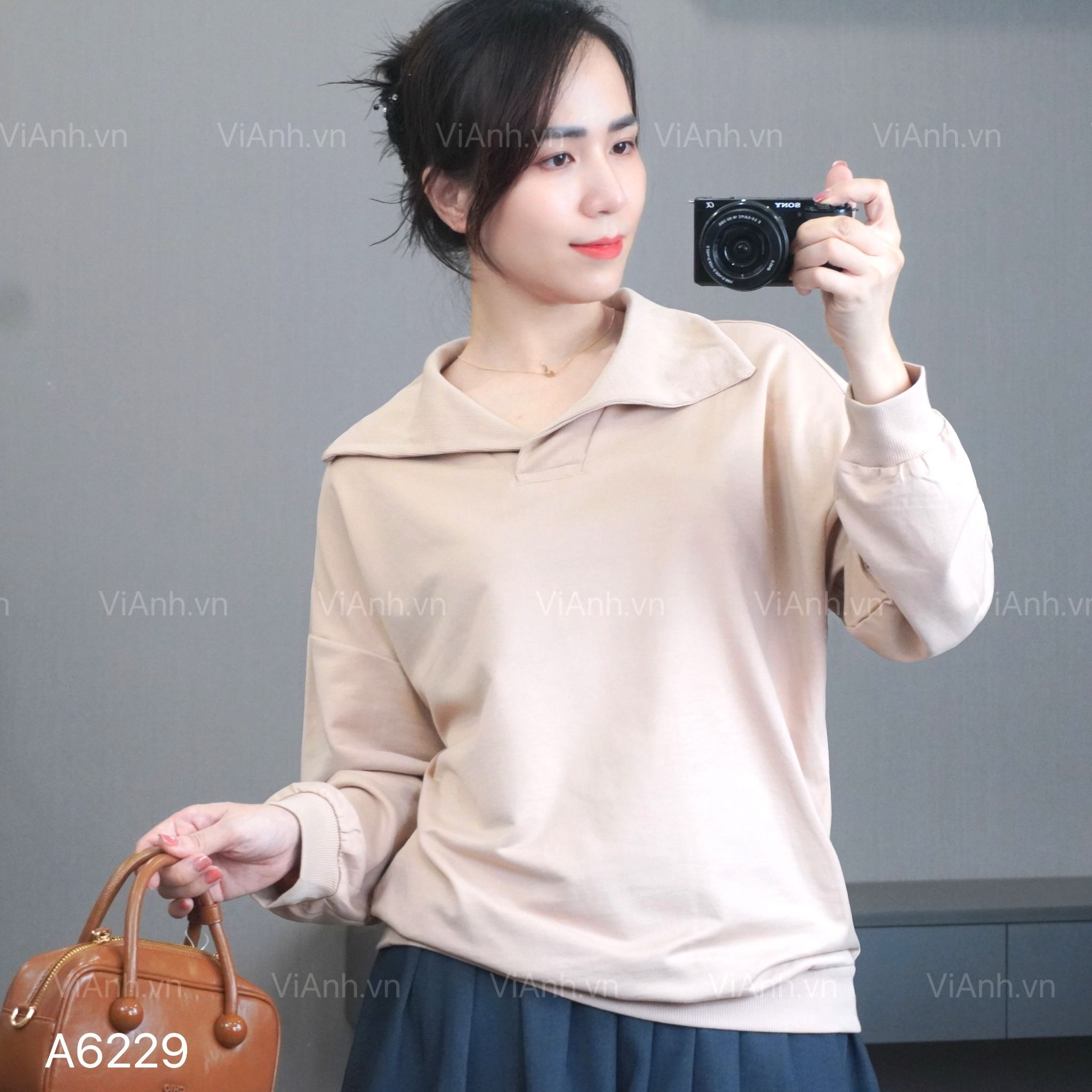Áo A29 sweater dài tay có cổ style Hàn A6229 / BE