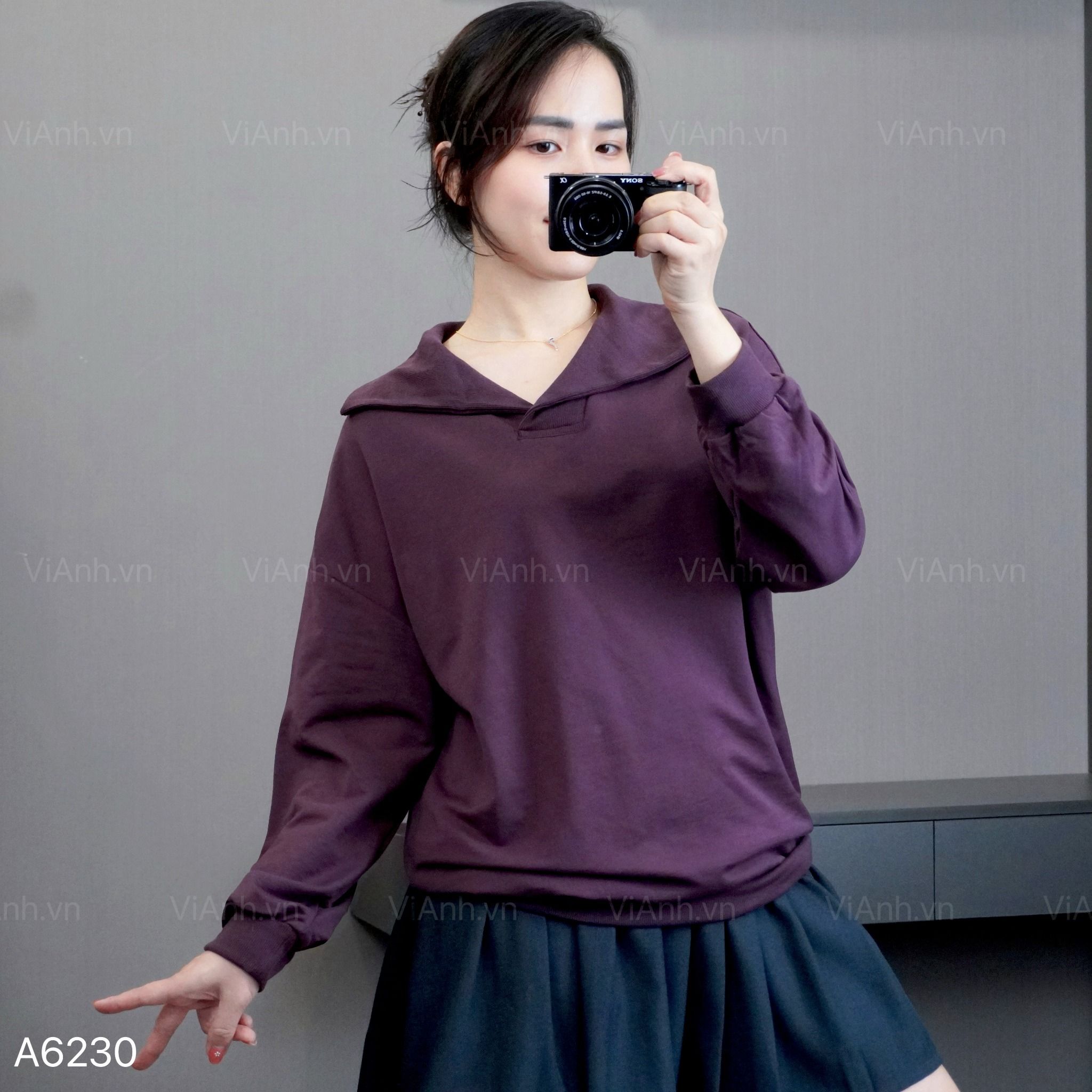 Áo A30 sweater dài tay có cổ style Hàn A6230 / NÂU ĐỎ