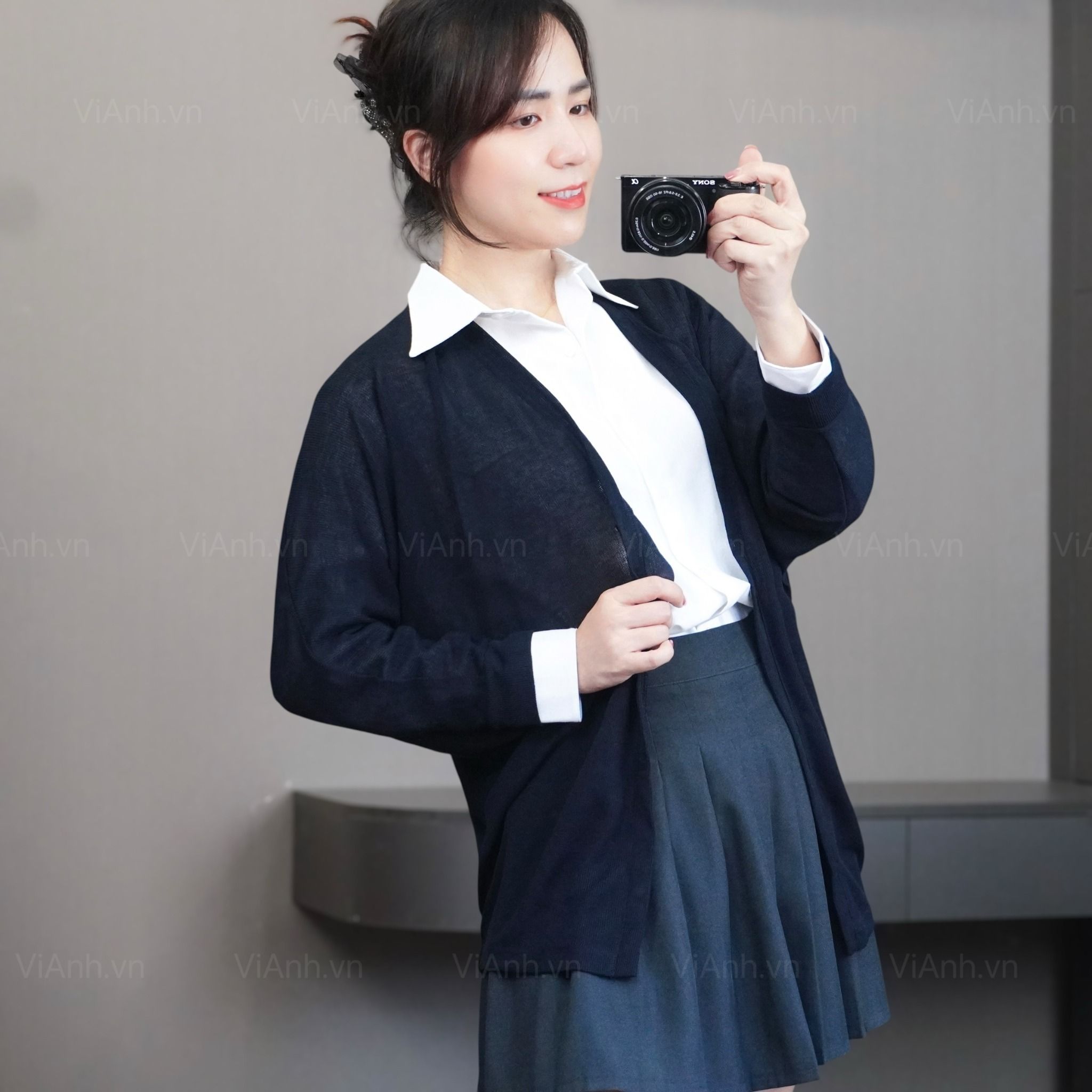 Áo khoác dệt kim Cardigan style Nhật A6239 / ĐEN