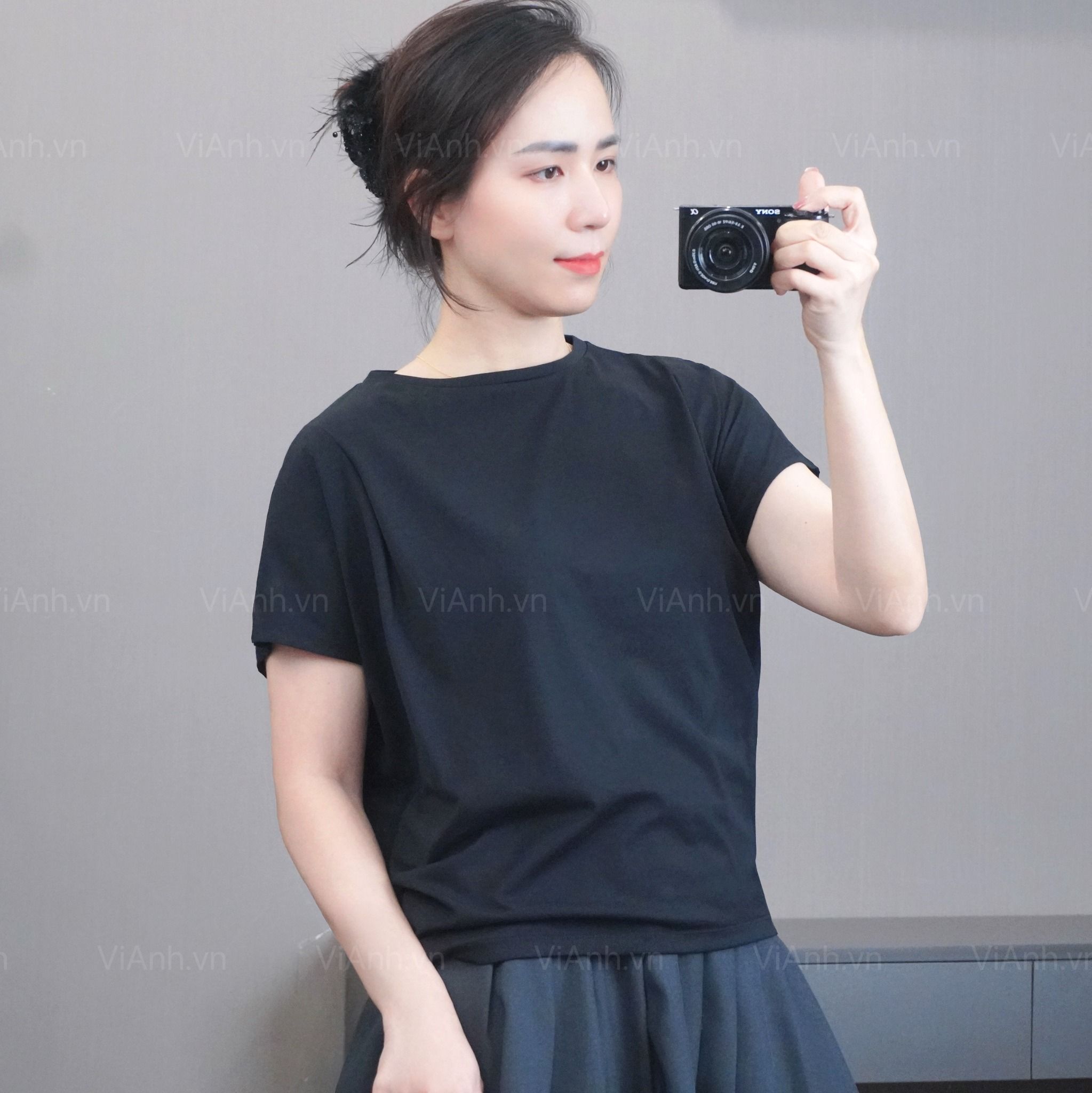 Áo A46 thun trơn tay chờm style Nhật A6246 / ĐEN