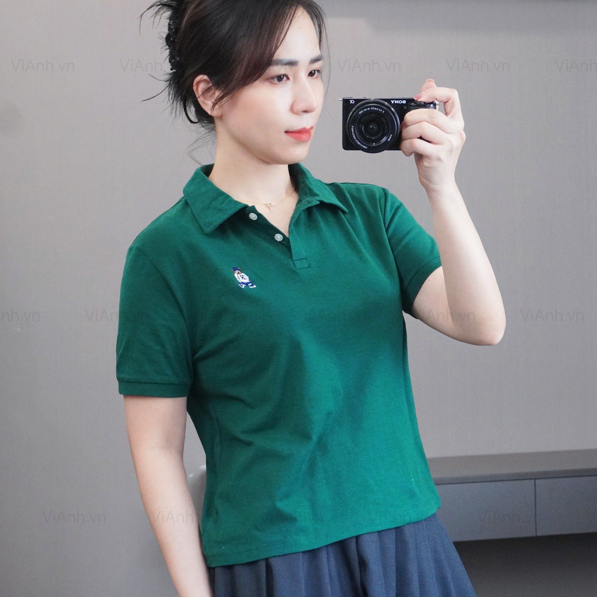 Áo C454 thun thêu gấu cổ polo style Nhật A6264 / XANH LÁ