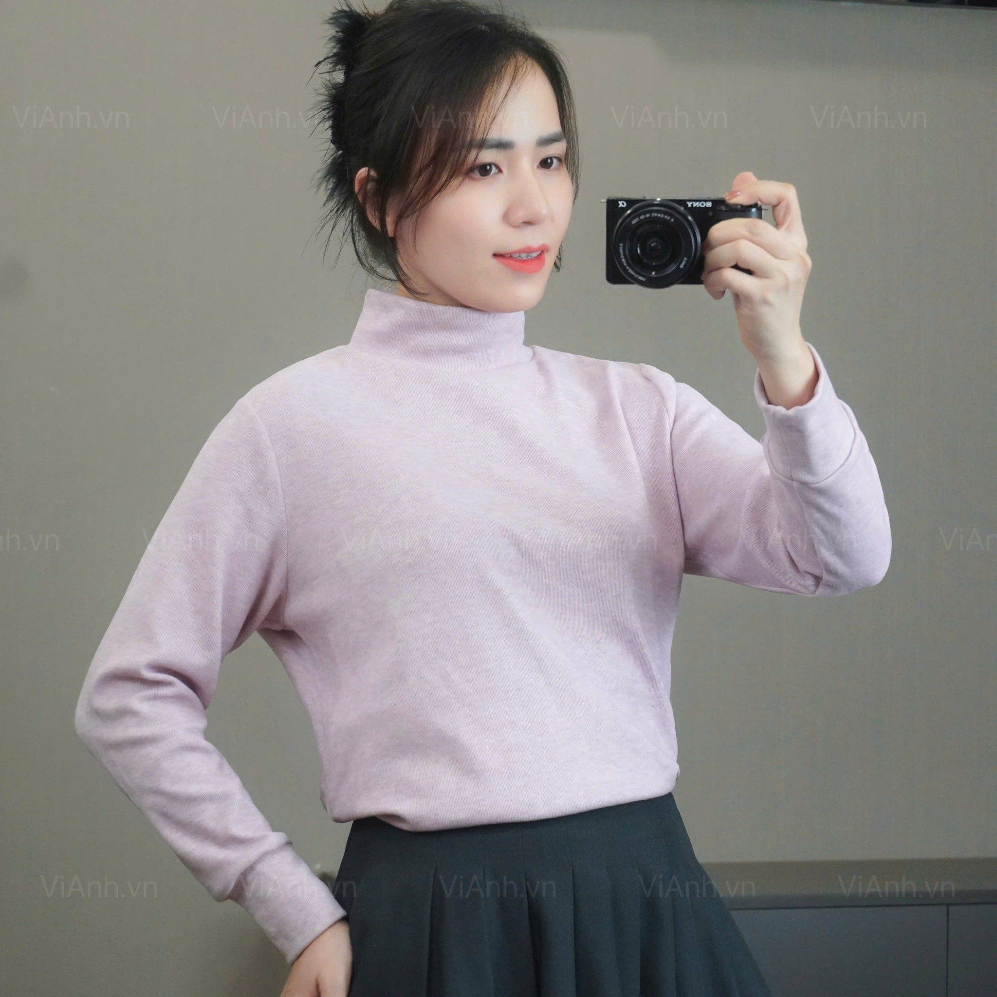 Áo A71 dài tay cổ 5 phân style Nhật HỒNG