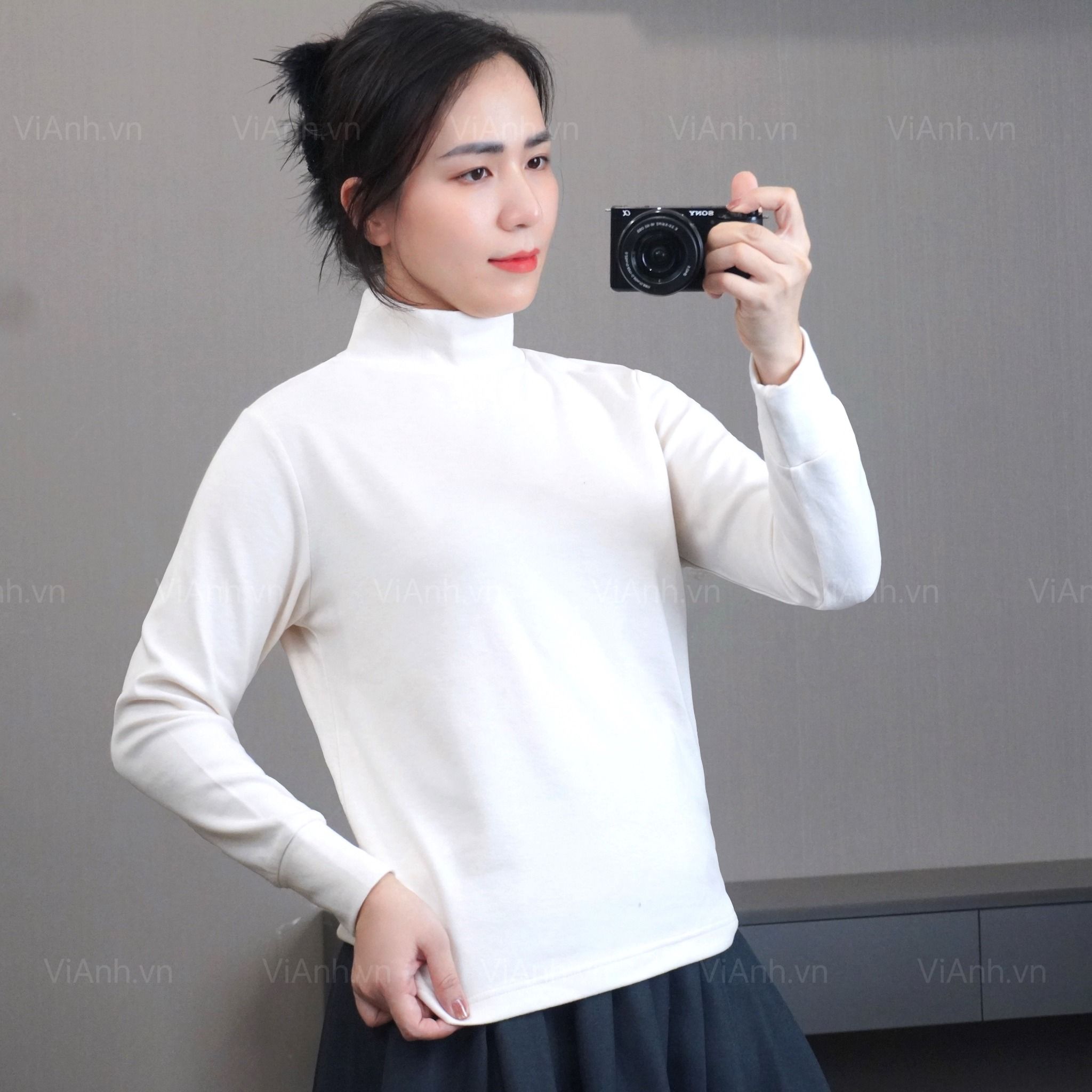 Áo A73 dài tay cổ 5 phân style Nhật A6273 / TRẮNG KEM