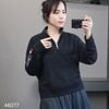 Áo sweater A7 có cổ có khoá kéo xuất xịn A6277 / ĐEN