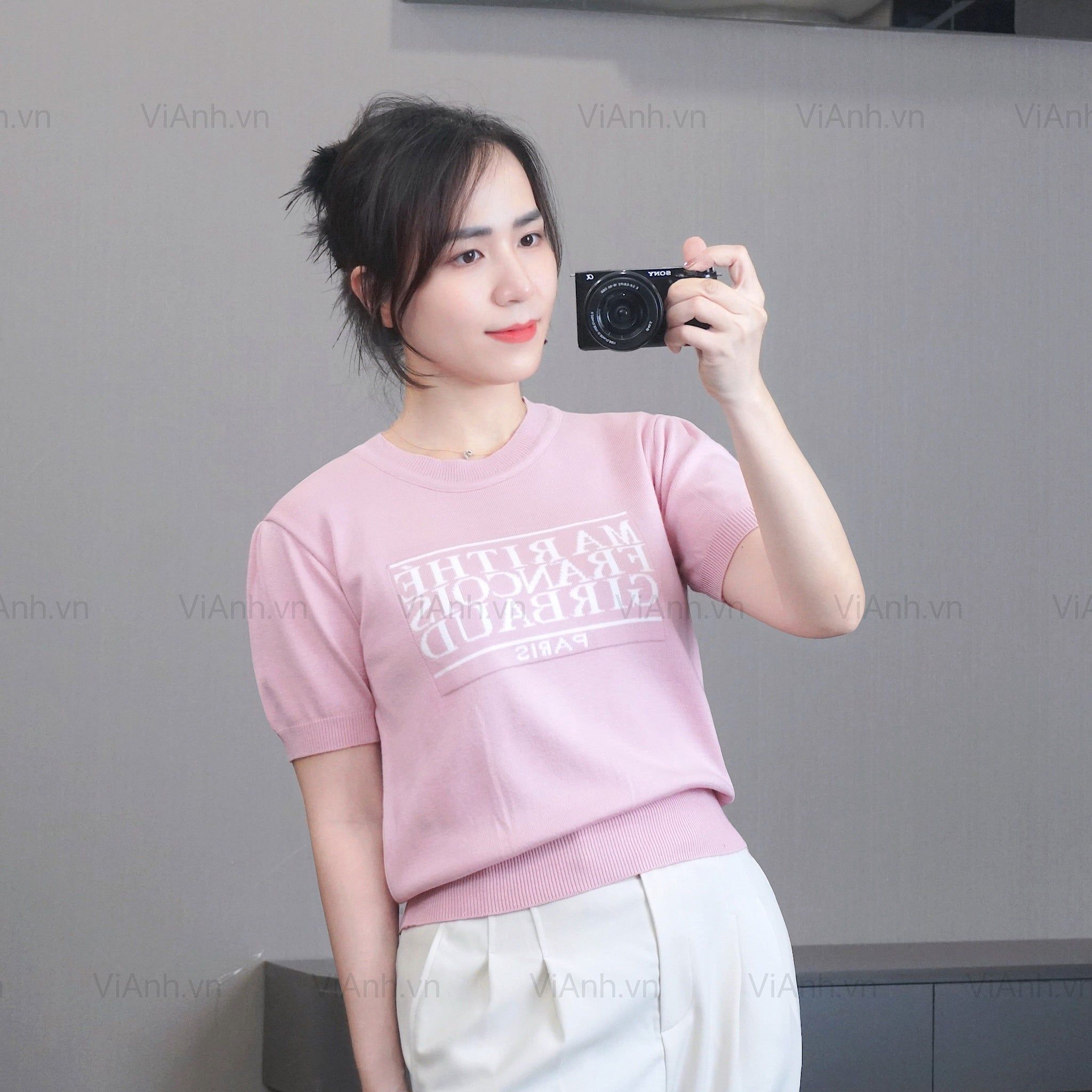 Áo len A83 cổ tròn ngắn tay style Hàn A6283 / HỒNG