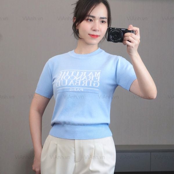 Áo len A86 cổ tròn ngắn tay style Hàn A6286 / XANH NHẠT