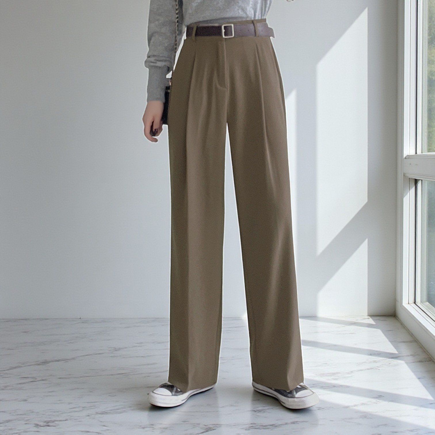 Quần H5 ống rộng dáng vừa kiểu Hàn A6305 / NÂU