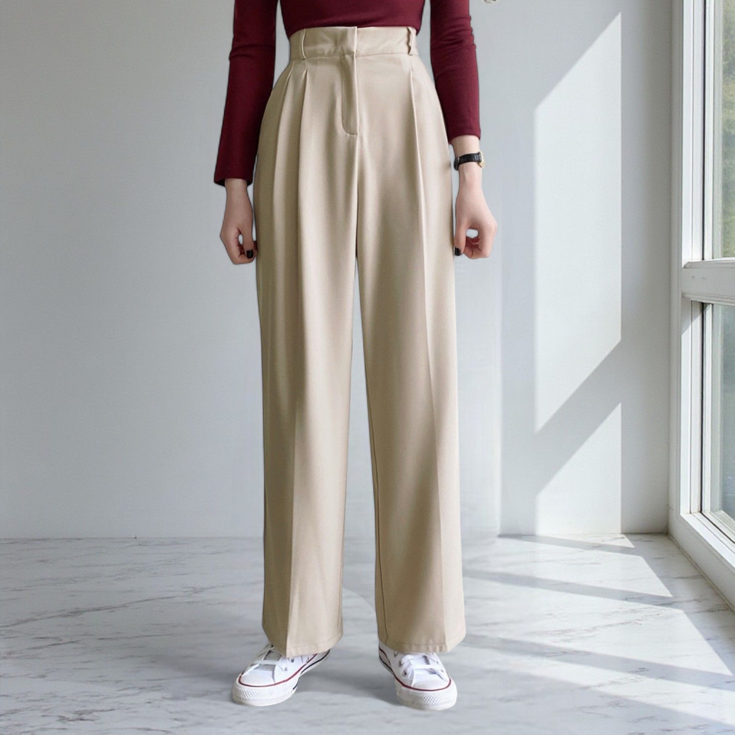 Quần H6 ống rộng dáng vừa kiểu Hàn / KEM A6306