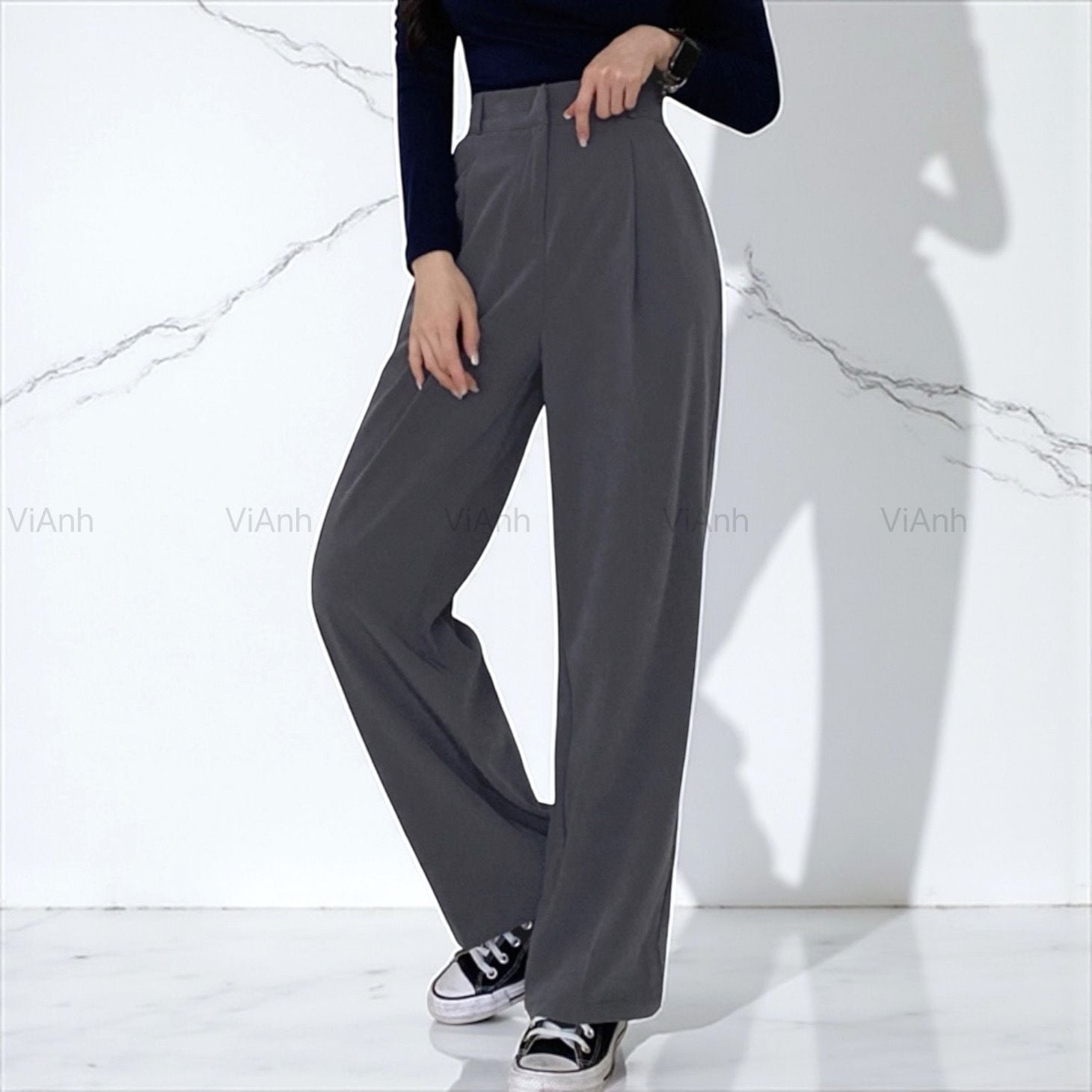 Quần E119 ống rộng dáng dài kiểu Hàn A6308 / XANH XÁM