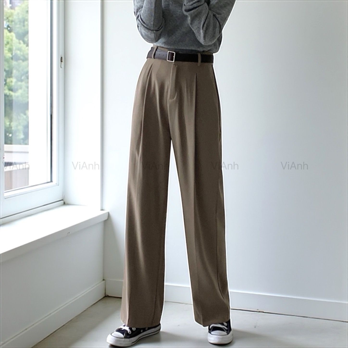 Quần Q9 ống rộng dáng dài kiểu Hàn A6309 / NÂU