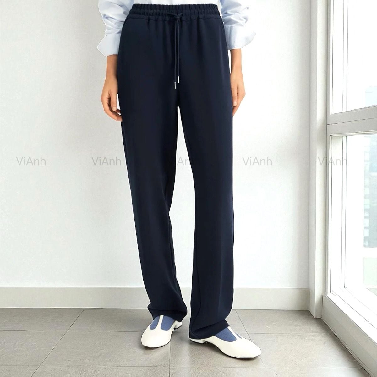 Quần Q19 ống đứng dây rút  A6319 / XANH THAN