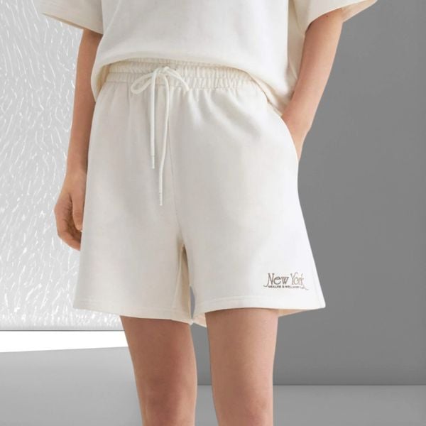 Quần Q43 short nỉ chữ New York xuất Âu A6343 / TRẮNG