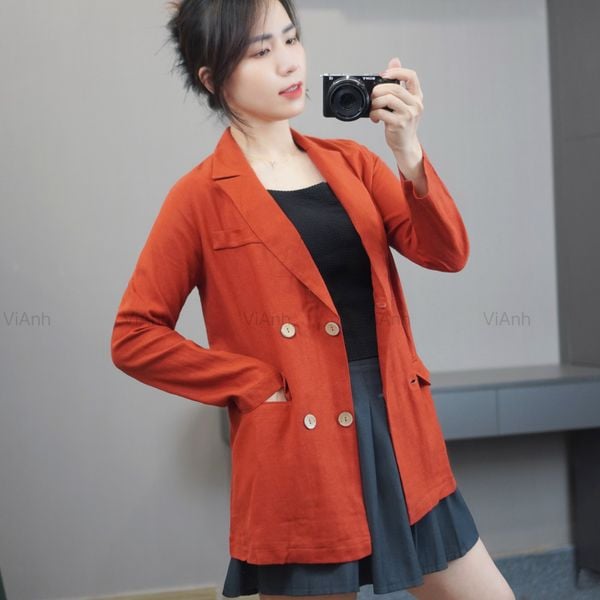 Áo V3 Vest Linen style Hàn A6383 / ĐỎ CAM