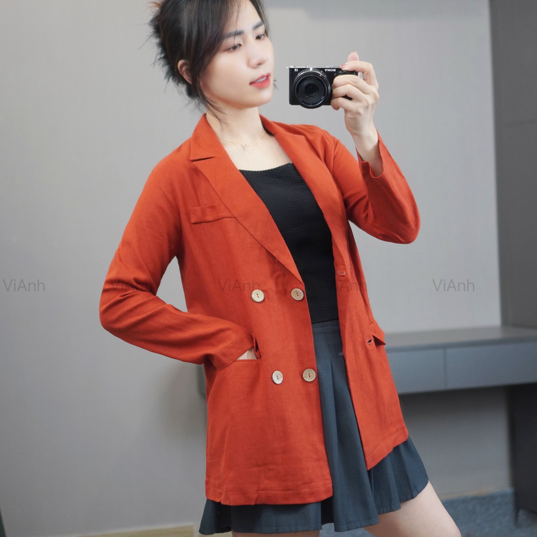 Áo V3 Vest Linen style Hàn A6383 / ĐỎ CAM
