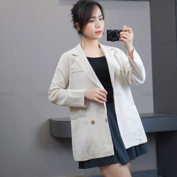 Áo V1 Vest Linen style Hàn A6381 / TRẮNG KEM