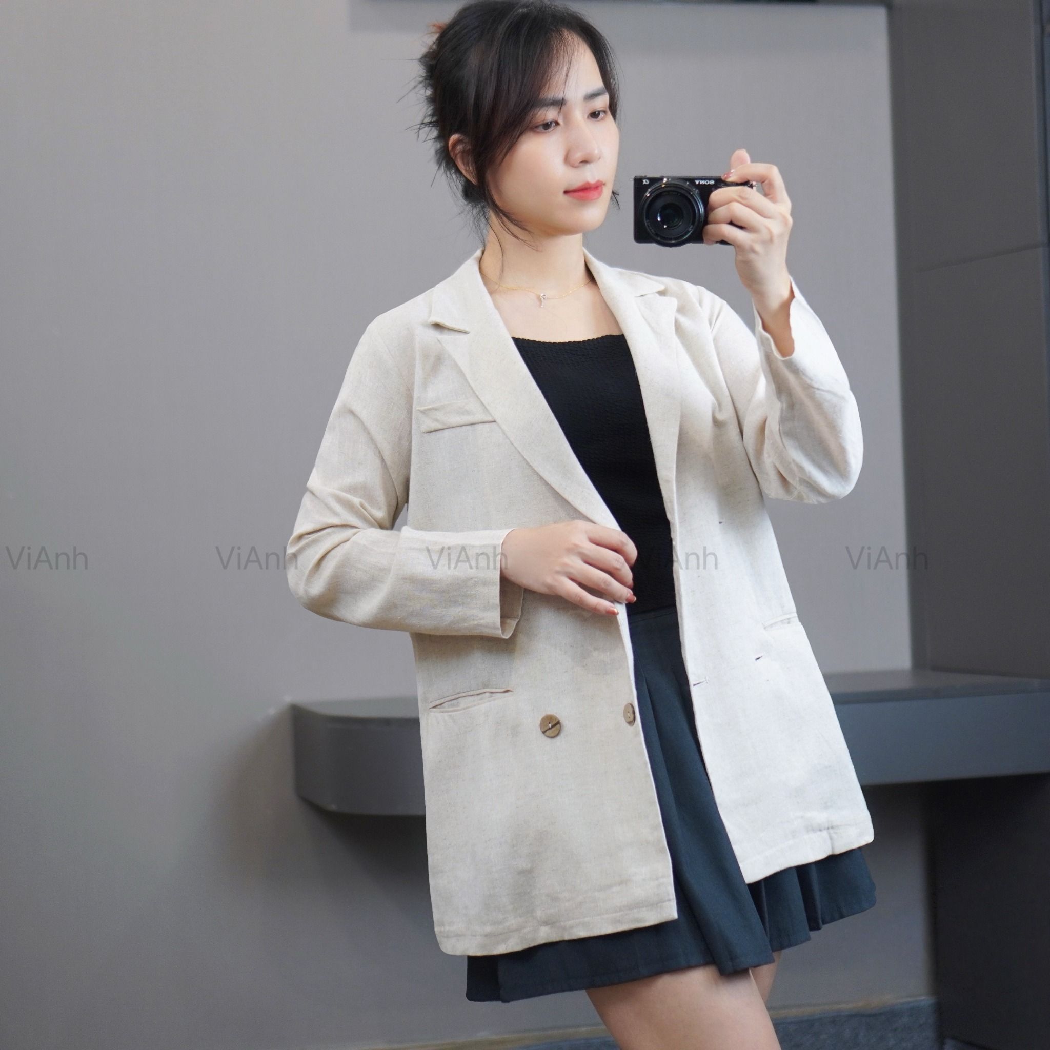 Áo V1 Vest Linen style Hàn A6381 / TRẮNG KEM