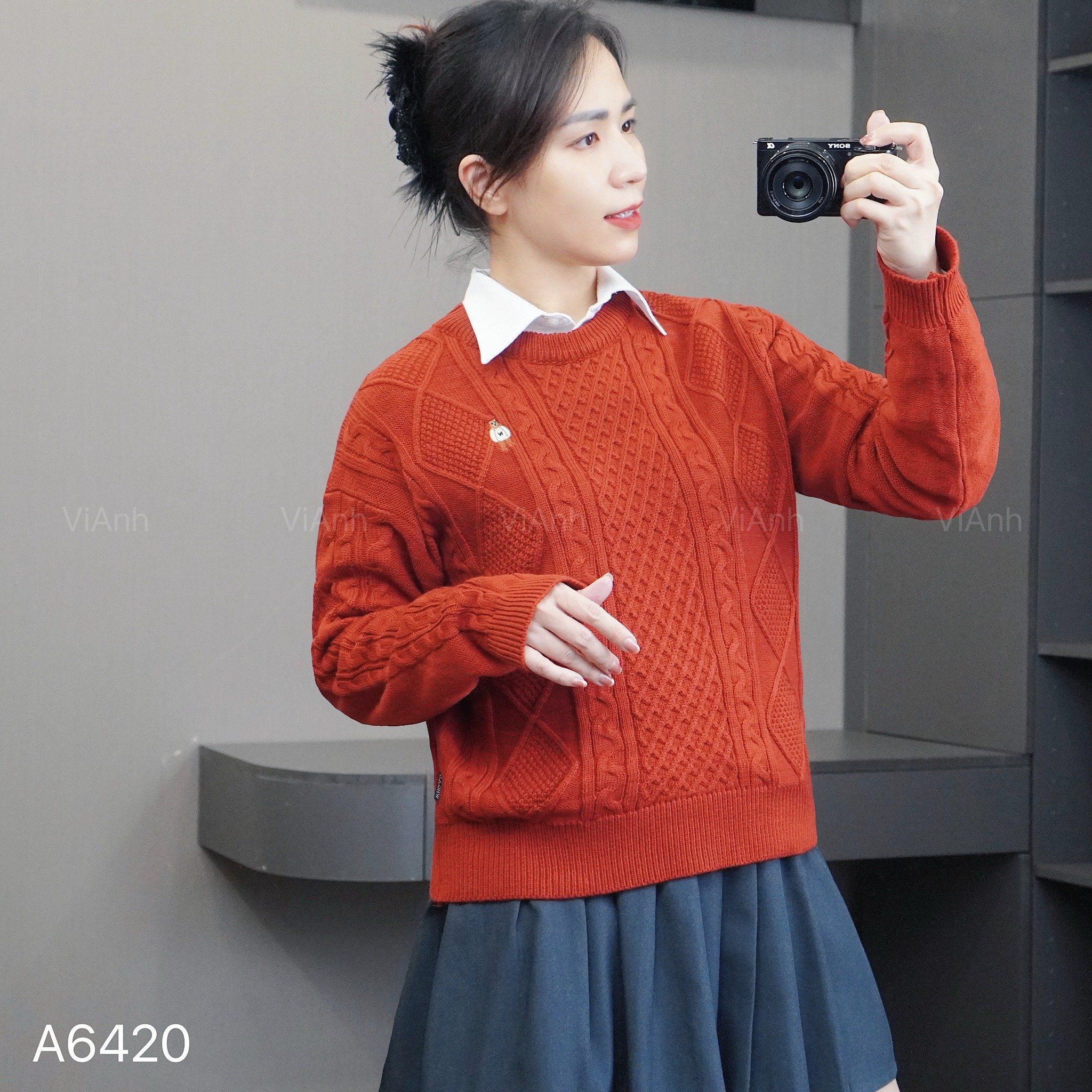 Áo A20 len dài tay style Hàn A6420 / ĐỎ