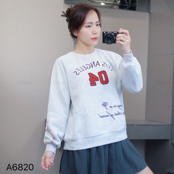 Áo sweater C20 thêu chữ los angeles Cotton Classic /  GHI
