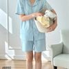 Bộ pijama ngắn tay quần đùi Allsum / A92 xanh dương, A93 vàng , A94 xanh xám
