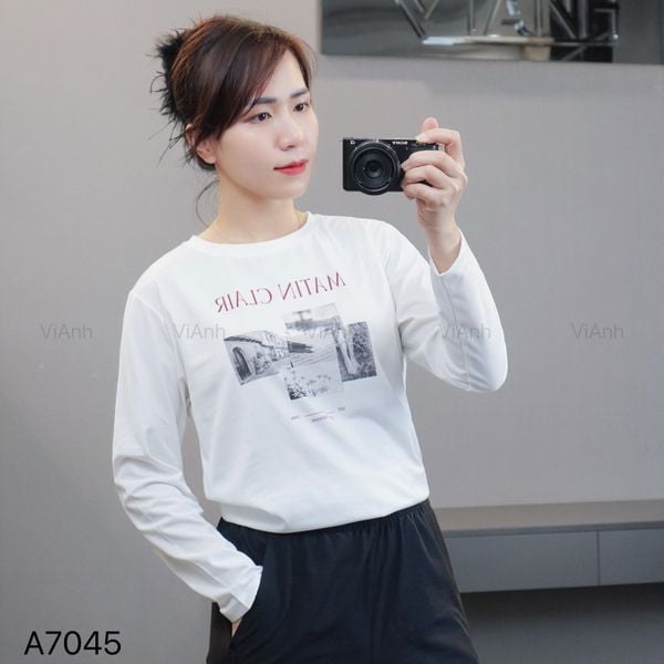 Áo thun N45 dài tay hoạ tiết kiểu Hàn / Size: Free