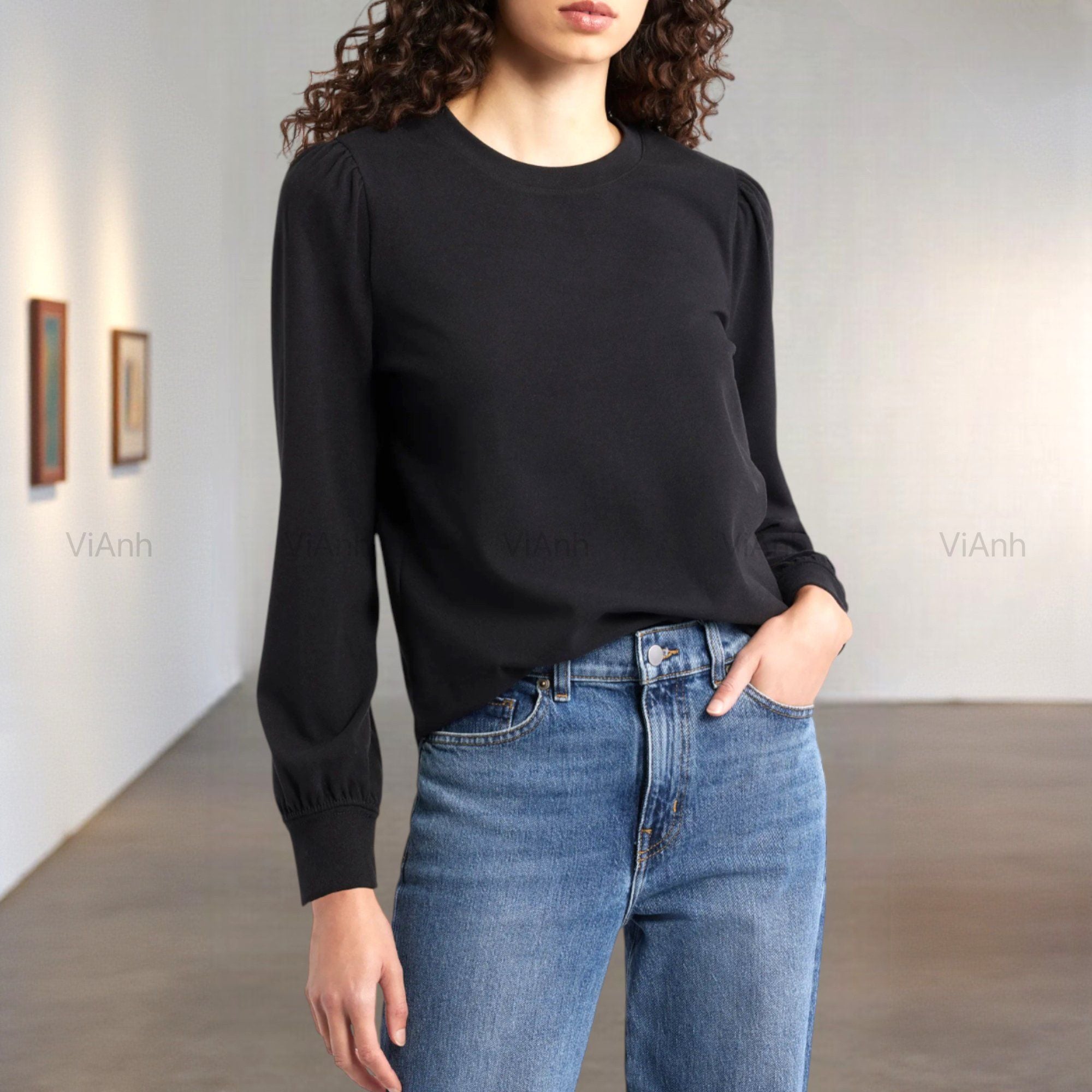 Áo thun trơn cổ tròn tay bồng style US UK / Đen C79 - Trắng C80 - Xám C81 - Đỏ C82