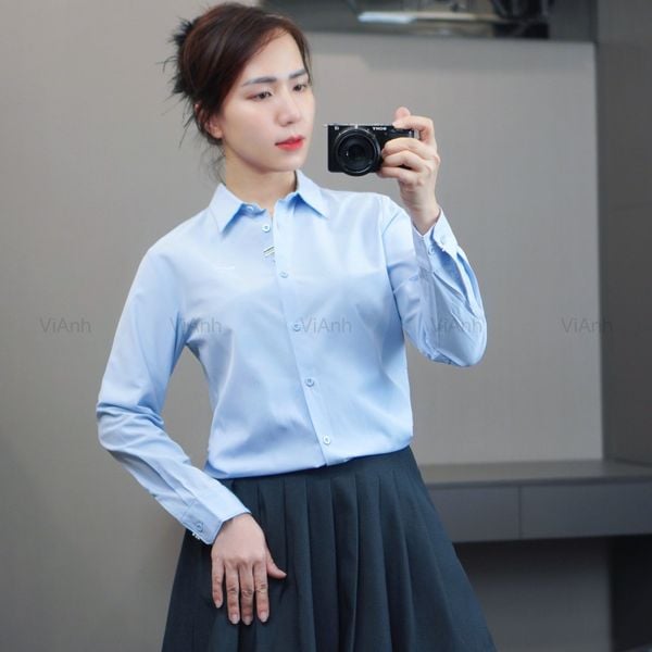 Áo V84 sơ mi chữ ngực style Hàn / XANH NHẠT