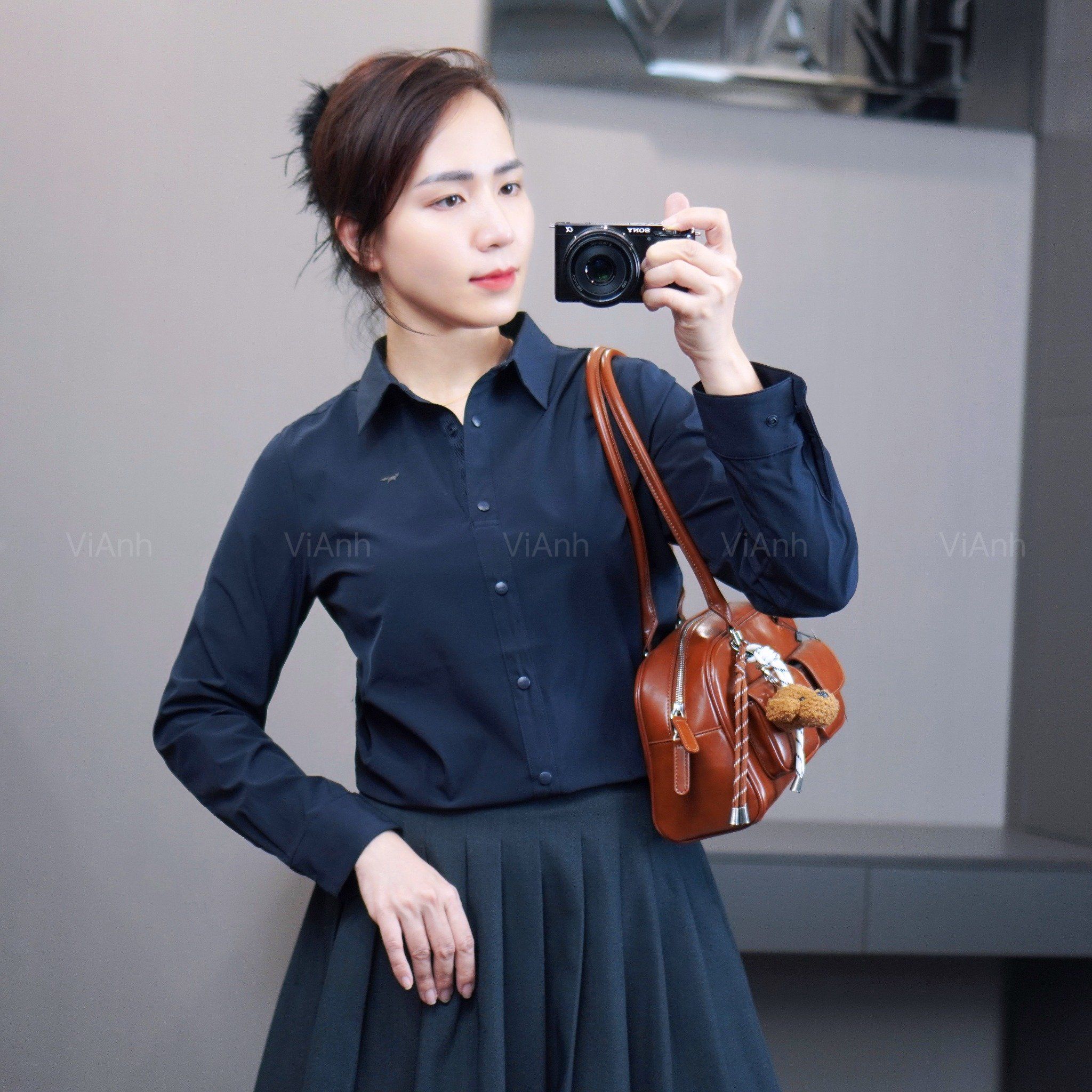 Áo V86 sơ mi logo ngực style Hàn / XANH THAN